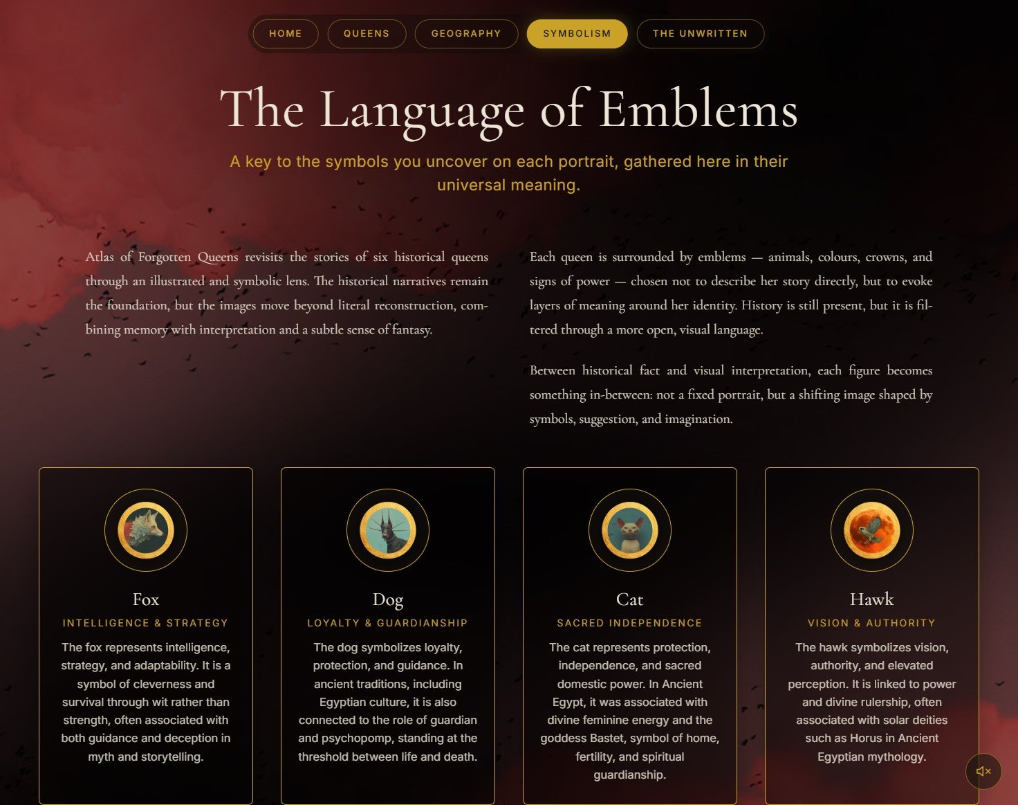 Symbolic visual language for Atlas of Forgotten Queens