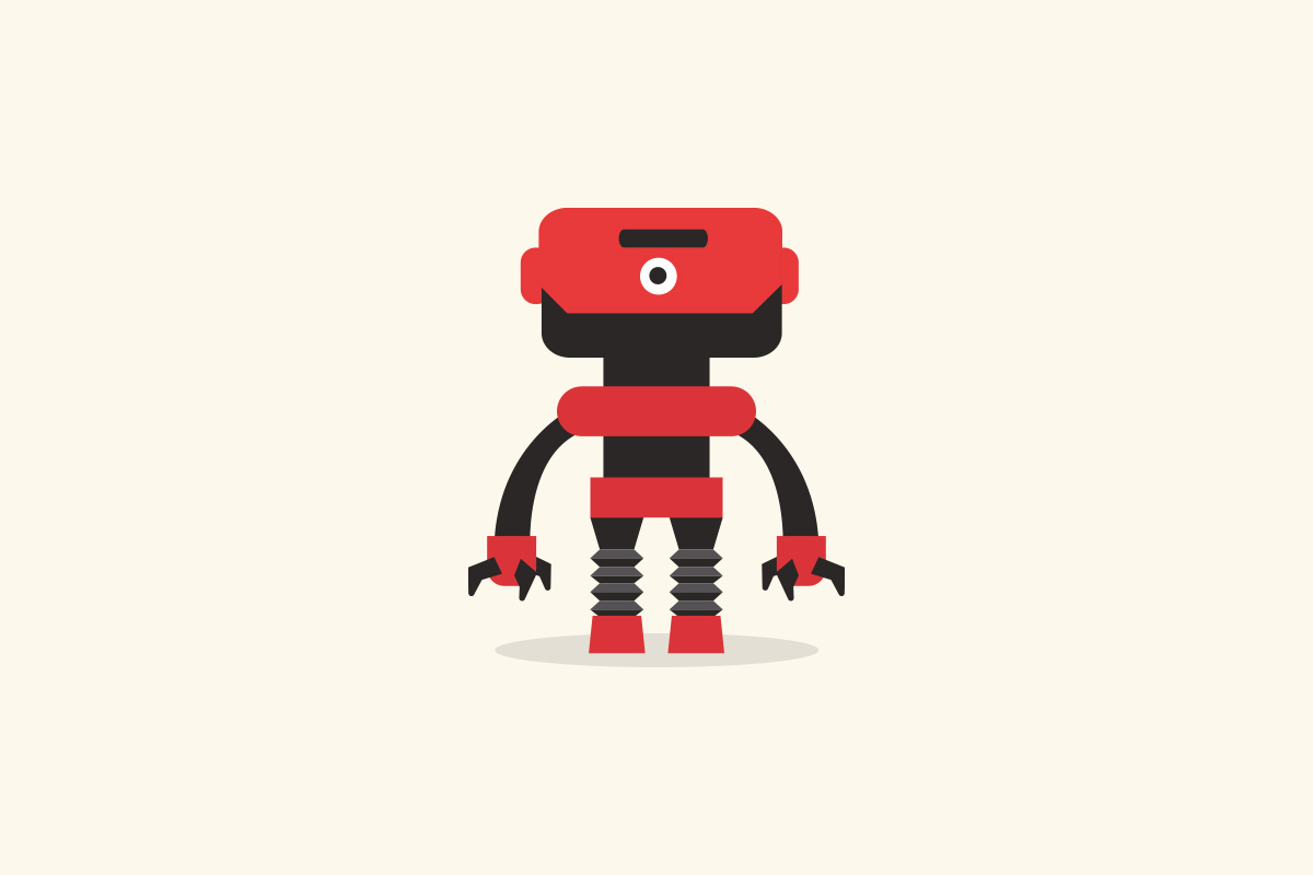 Railab brand mascot — custom robot character